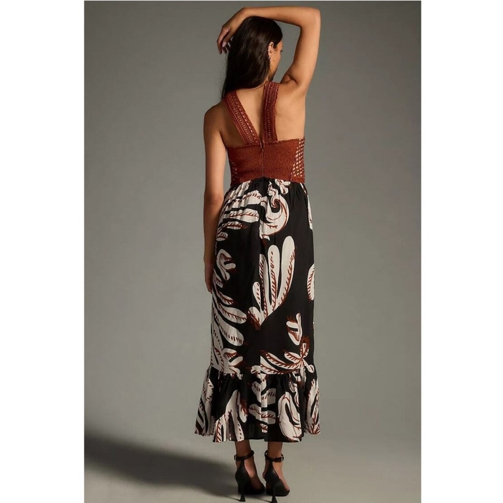 ANTHROPOLOGIE Boho Granola Party Deco Print Halter Floral Cotton BRN/BLK Maxi 12 - Picture 5 of 16